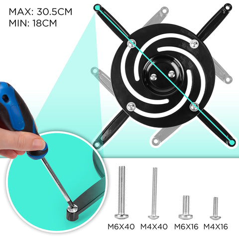 Duronic Projector Mount Stand for Ceiling or Wall Bracket PB01XB | 10kg Capacity | Multi-Fit Projector Bracket| Adjustable Clamp | Tile Swivel Rotate | Black