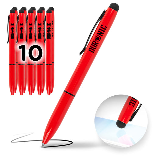 Duronic Stylus Pens IS10RD [RED] [pack of 10] Refillable Ballpoint Pen & Rubber Stylus 2-in-1, Capacitive Stylus Pens for Touch Screen Devices for iPad, Tablet, Surface, Laptops, Kindle