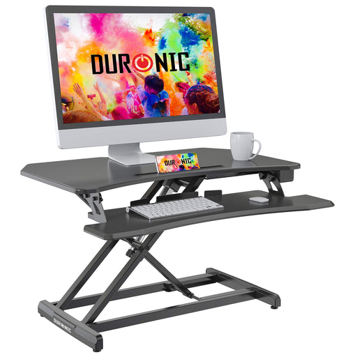 Duronic Sit-Stand Desk DM05D22 | Electric Height Adjustable Office Workstation | 85x50cm Platform | Rise from 15-50cm | For PC Computer Screen, Keyboard, Laptop | Ergonomic Desktop Table Converter