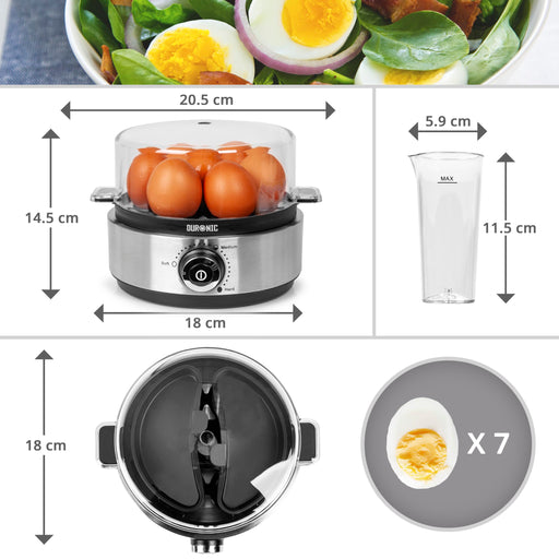 Duronic 7 Egg Boiler EB40, Egg Cooker with Buzzer, Egg Steamer makes Soft | Medium | Hard Boiled Eggs Alarm Timer Settings, Includes Egg Piercer & Measuring Water Cup, 400W