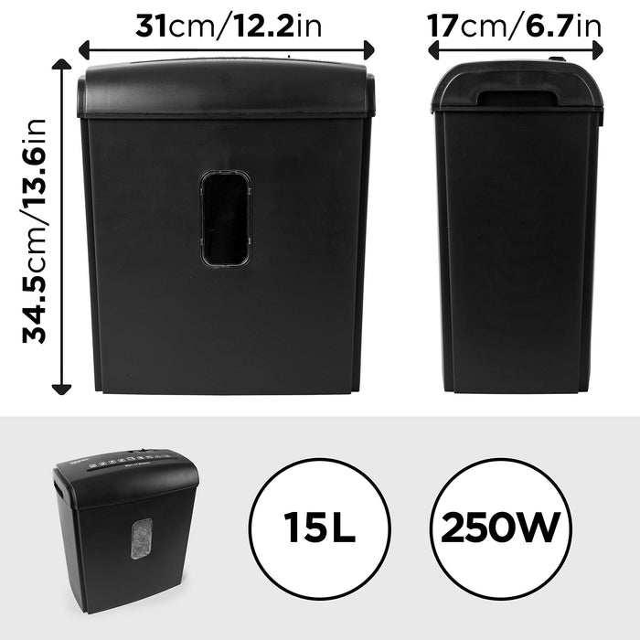 Duronic Paper Shredder PS815 | Cross Cut | Electric | 8X A4 Sheets at a Time | 15L Bin | 250W Power | GDPR: Protects Against Data Theft | Thermal Overload Protection | Secure and Efficient Shredding