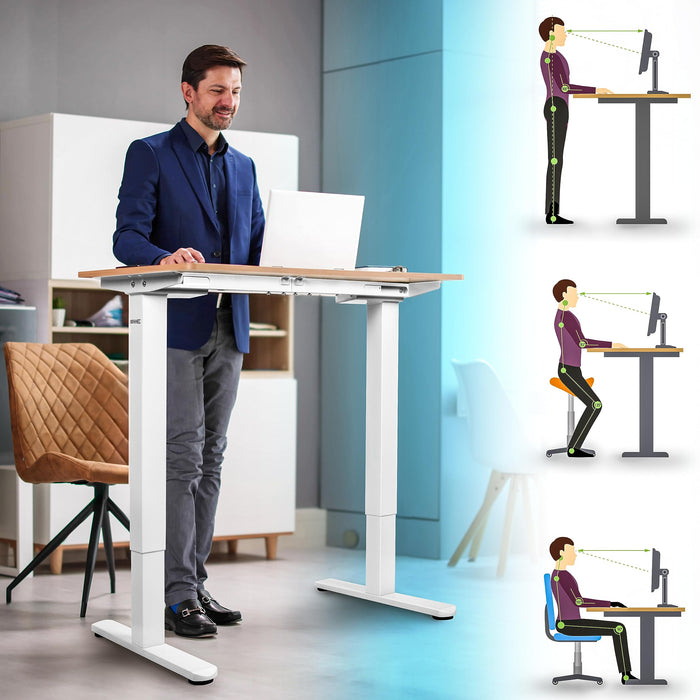 Duronic Electric Standing Desk TM61 WE - FRAME ONLY – Sit Stand Height Adjustable Office Desk 72-120cm, Ergonomic Workstation, Memory Function, Dual Motor – WHITE
