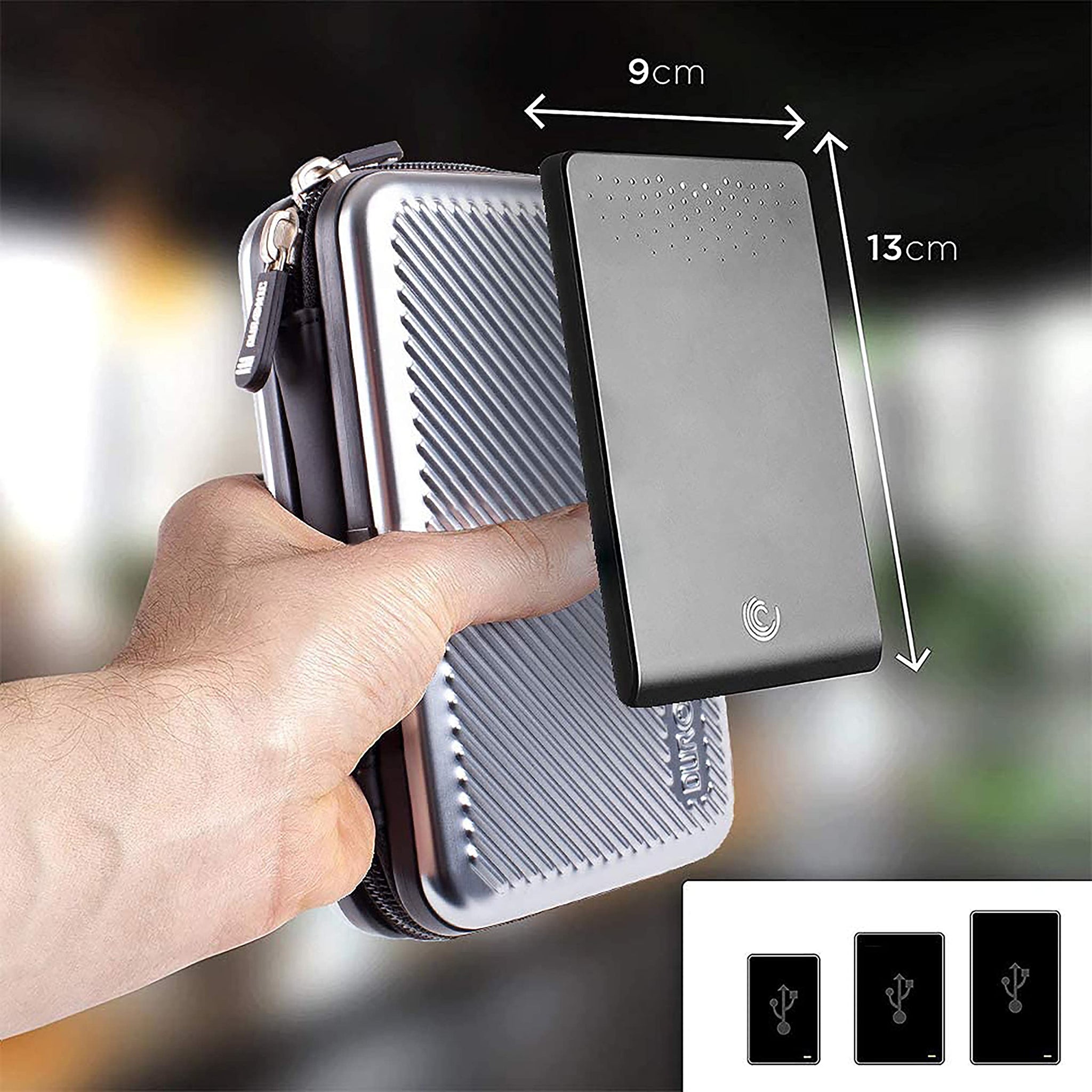 Duronic Hard Drive Case HDC3 /SR, Silver EVA Travel Case for Charger Adapter Power Bank SSD Storage Pouch for Seagate, WD, UnionSine, Toshiba, Sandisk, Samsung Drives 500GB to 5TB