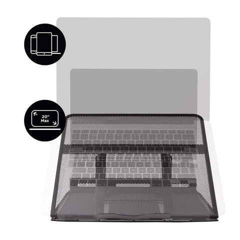 Duronic Monitor Laptop Stand with ventilated surface, supporting devices up to 20 inches for Shopify.