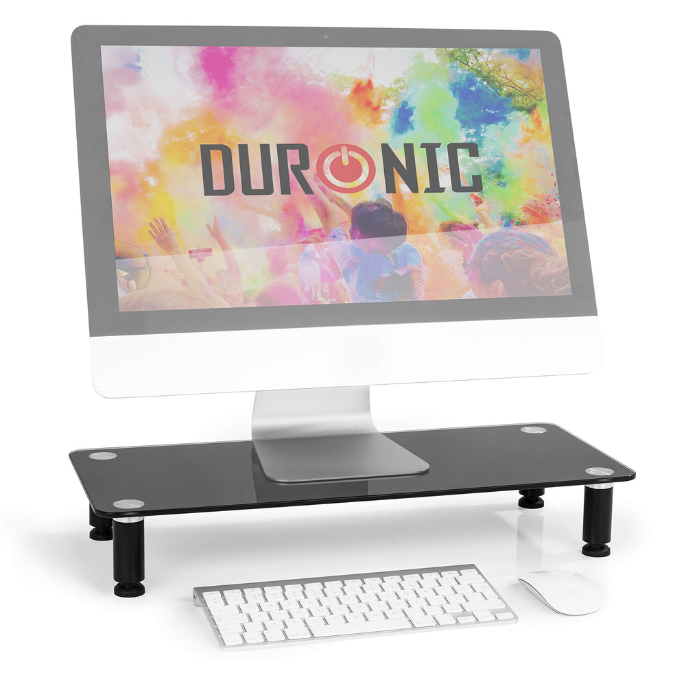 Duronic Monitor Stand Riser DM052-2 | Laptop and Screen Stand for Desktop | Black Tempered Glass | Support for a TV or PC Computer Monitor | Ergonomic Office Desk Shelf | 20kg Capacity | 56cm x 24cm