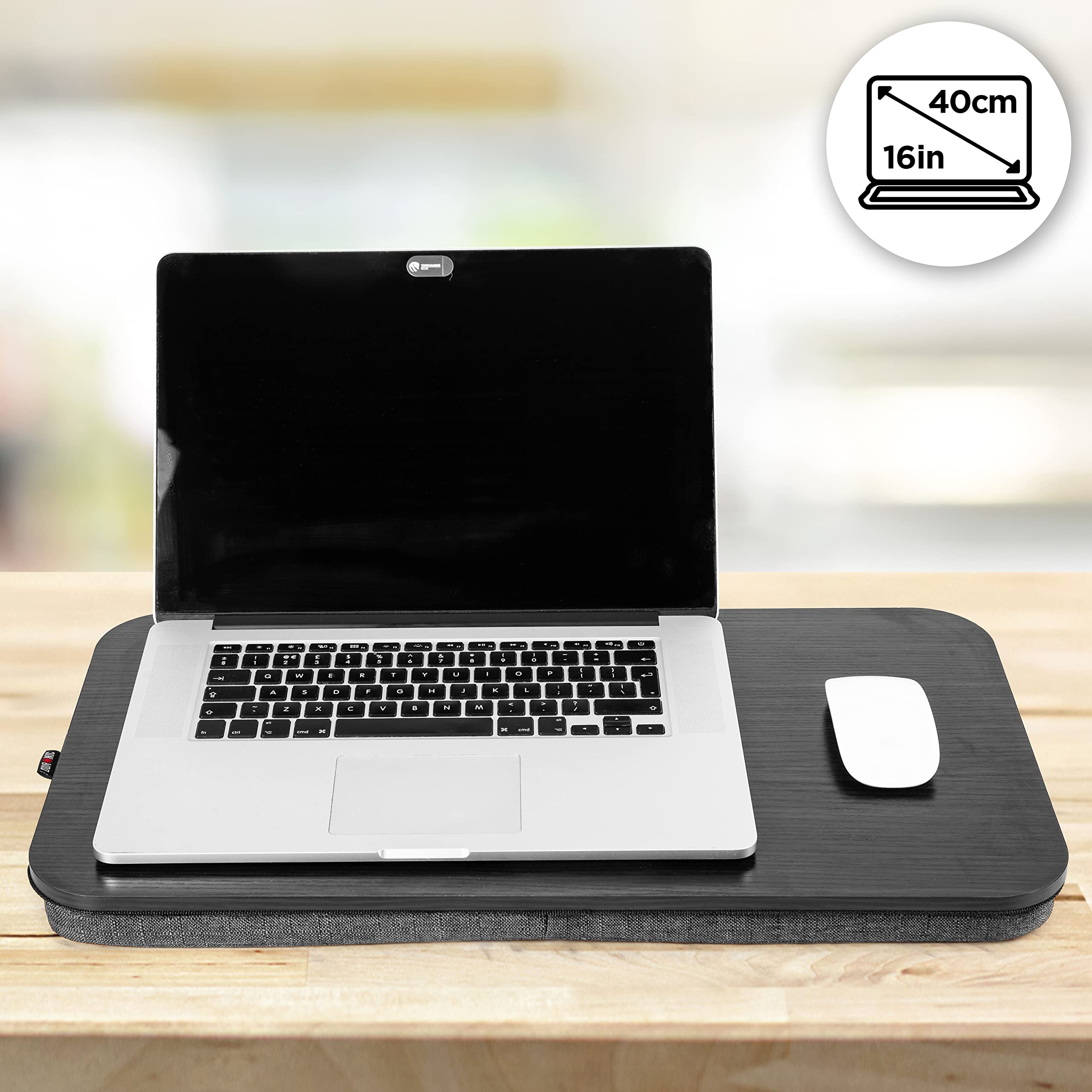 Duronic Laptop Tray with Cushion DML412 | Ergonomic Lap Desk for Bed, Sofa, Car | Large Flat Platform | Foam Cushion Support | Black | Portable Design with Carry Handle | For Home/Office