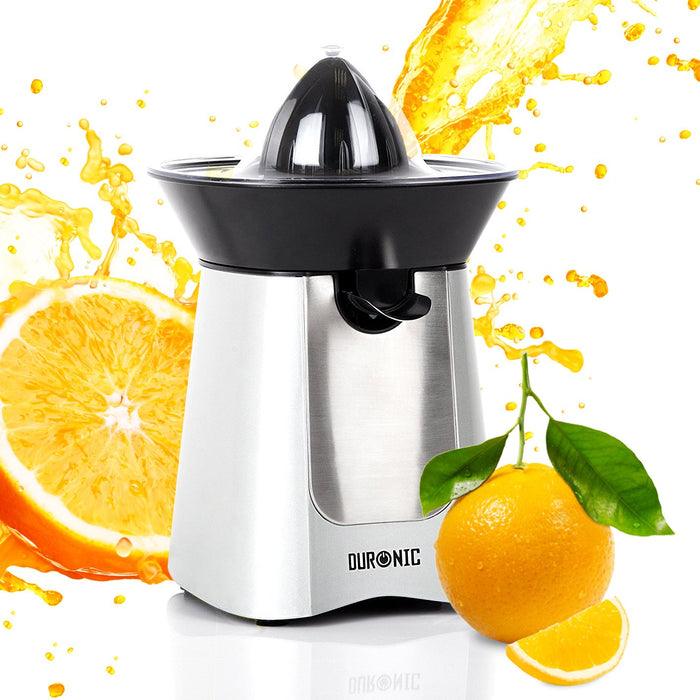 Duronic Electric Citrus Juicer JE6SR Silver 100W Powerful Citrus Press Juicer Ideal for Fresh Citrus Juice Oranges Lemons Lime Squeezer Juice Machine 2 Interchangeable Press Cones