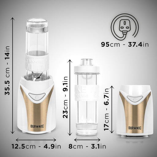 Duronic BL540 Personal Sports Blender, Smoothie Maker, Mini Gym Protein Shaker Mixer, Quick Blend, With 570ml Bottle – White