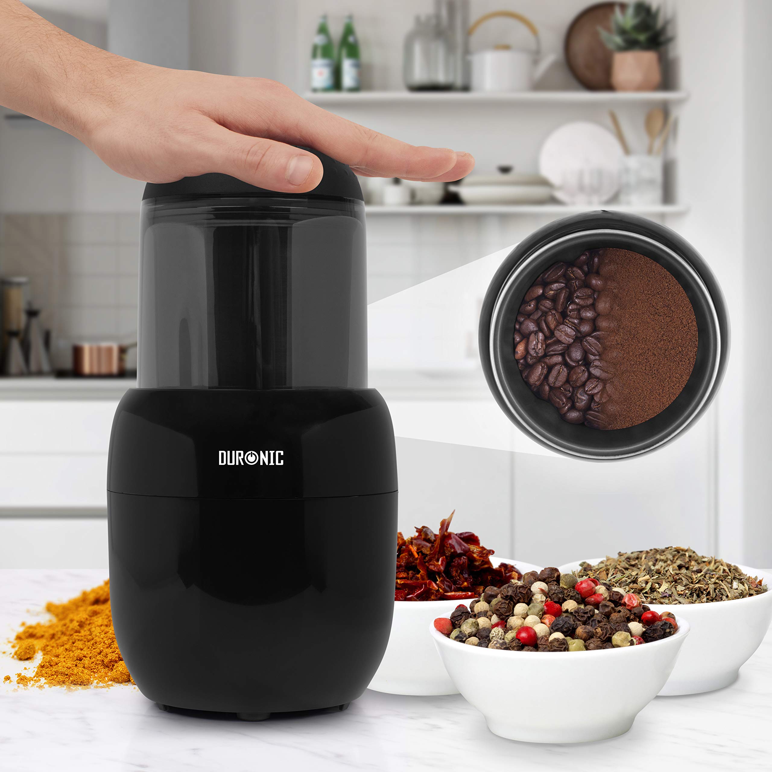 Duronic Electric Spice Grinder Mill CG300 | 100g | 300W | Stainless-Steel Blade | For Beans, Herbs, Spices, Nuts, Seeds, Pulses and Fruit | Mini Chopper | Small Blender for Wet and Dry Ingredients
