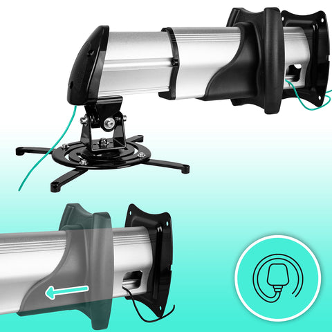 Duronic Projector Mount PB10XM (silver) | Extendable Telescopic Bracket Arm Fixing for Wall | 15kg Capacity | Multi-Fit Projector Bracket | Heavy Duty | Fittings Included | Rotate 360 °, Swivel 180 °, Tilt 60°