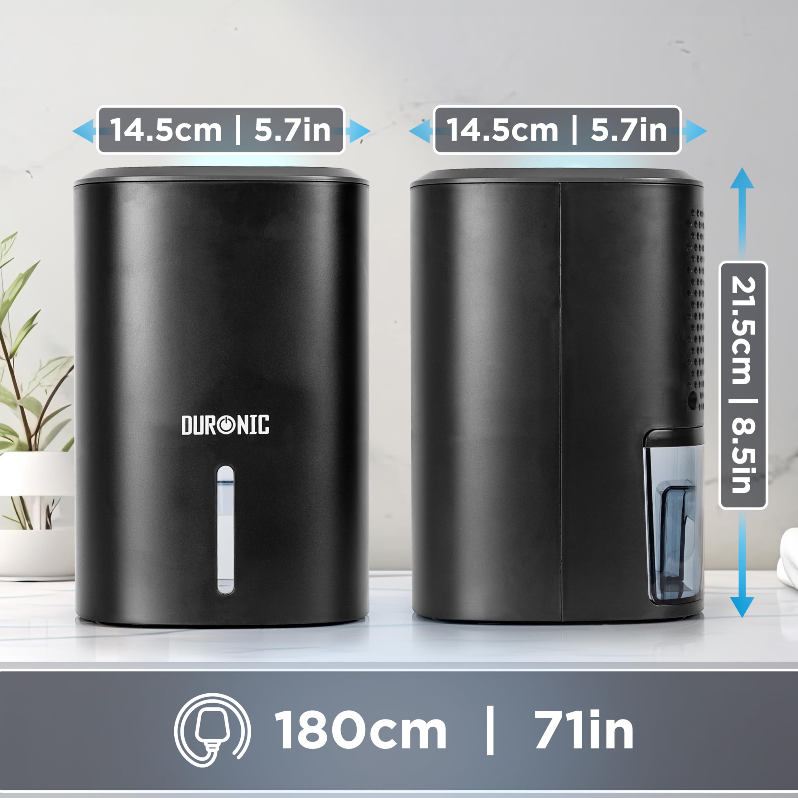 Duronic Compact Eco-Efficient Dehumidifier DH06, 0.8L Capacity, Prevent and Absorb Excess Moisture, Mould, for Home, Kitchen, Bedroom, Garage Black