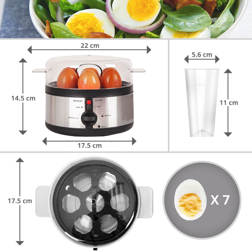 Duronic 7 Egg Boiler EB35 BK, Egg Cooker with Buzzer, Egg Steamer makes Soft | Medium | Hard Boiled Eggs Alarm Timer Settings, Includes Egg Piercer & Measuring Water Cup, 350W - Black