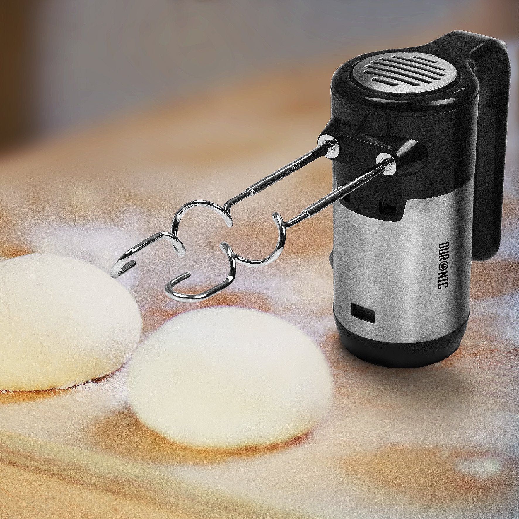 Duronic Electric Hand Mixer HM3 BK Kitchen Handheld Food Mixers for Baking Dough, Bread, Eggs, Cake Mix, Cream, Hand Held Brownie Maker Mixer with 5 Speed Turbo Boost Whisker Hooks Beaters 300W - Black