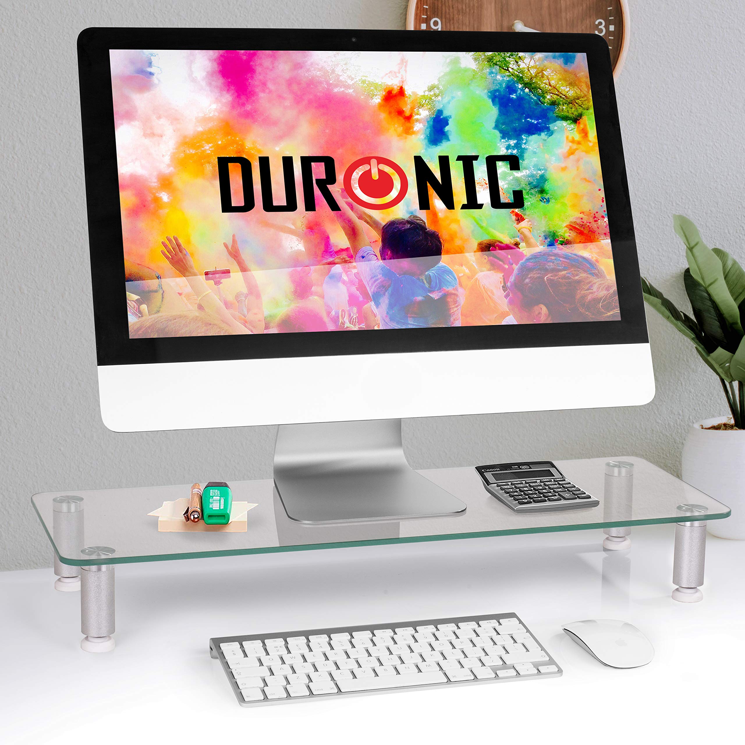 Duronic Monitor Stand Riser DM052-3 | Laptop and Screen Stand for Desktop | Clear Tempered Glass | Support for a TV or PC Computer Monitor | Ergonomic Office Desk Shelf | 20kg Capacity | 70cm x 24cm