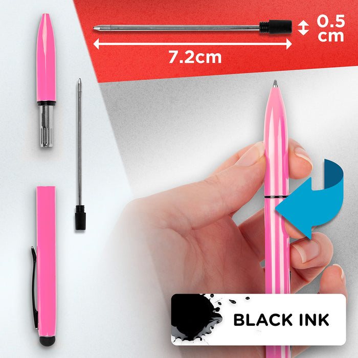 Duronic Stylus Pens IS10P [PINK] [pack of 10] Refillable Ballpoint Pen & Rubber Stylus 2-in-1, Capacitive Stylus Pens for Touch Screen Devices for iPad, Tablet, Surface, Laptops, Kindle