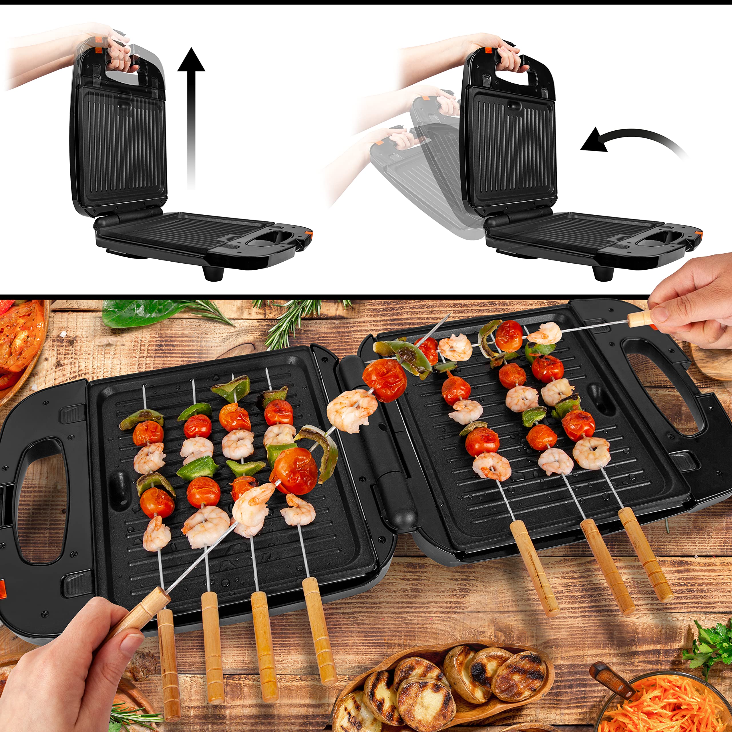 Duronic 2-in-1 Grill Machine GWM60, Panini Hotplates and Waffle Irons, INTERCHANGEABLE PLATES, 1200W, Non-Stick, Automatic Temperature Control, Comes with 2x Grill and 2x Waffle Plates