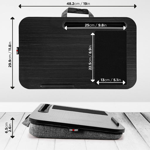 Duronic DML422 Laptop Desk Ergonomic Laptop Tray for Bed, Sofa, and Car with Plush Cushion Support, Integrated Mouse Pad, Portable Design, and Convenient Carry Handle for Home & Office