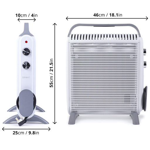Duronic Heater HV180 White 2kW Oil Free Micathermic Mica Panel Convector Electric Heater with Thermostat 2 Heat Settings Fast 1 Minute Heating