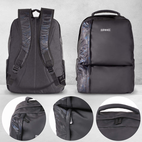Duronic Laptop Backpack with camo accents and zipper details.