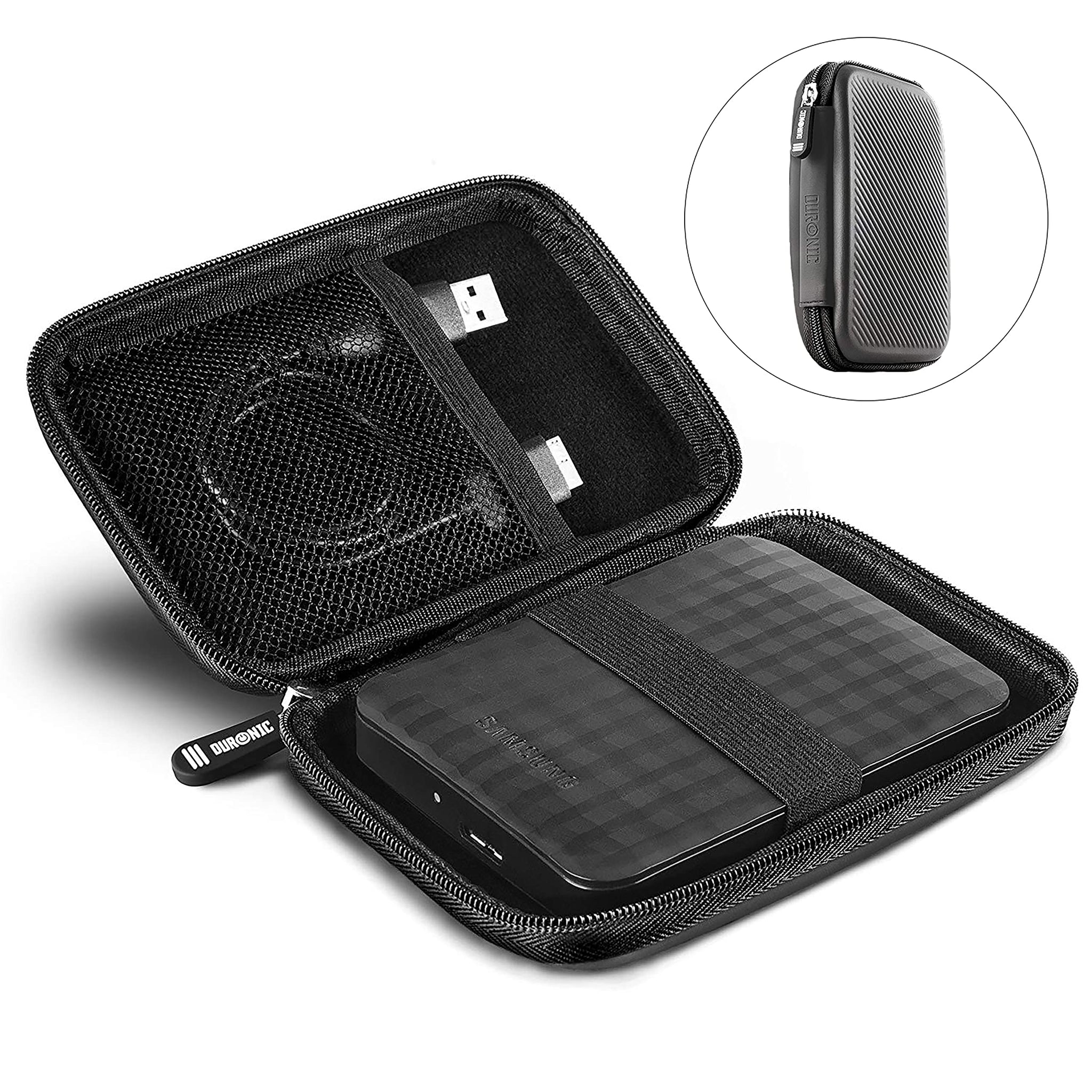 Duronic Portable Hard Drive Case HDC2 /GY Grey EVA Travel Case for Charger Adapter Power Bank SSD Storage Pouch for Seagate, WD, UnionSine, Toshiba, Sandisk, Samsung Drives 500GB to 5TB