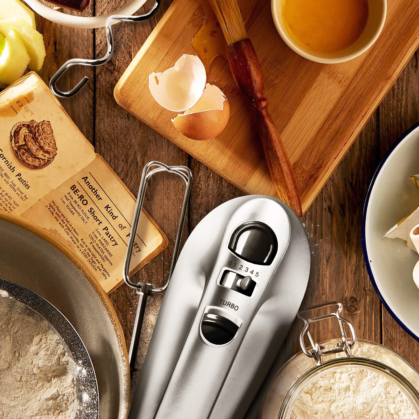 Duronic Hand Mixer Electric Whisk HM4 SR Kitchen Handheld Hand Held Food Mixers for Baking, Dough, Bread, Eggs, Cake Mix, Cream, Brownie Maker Mixer with Whisker Hooks Beater Storage Case 400W - Silver