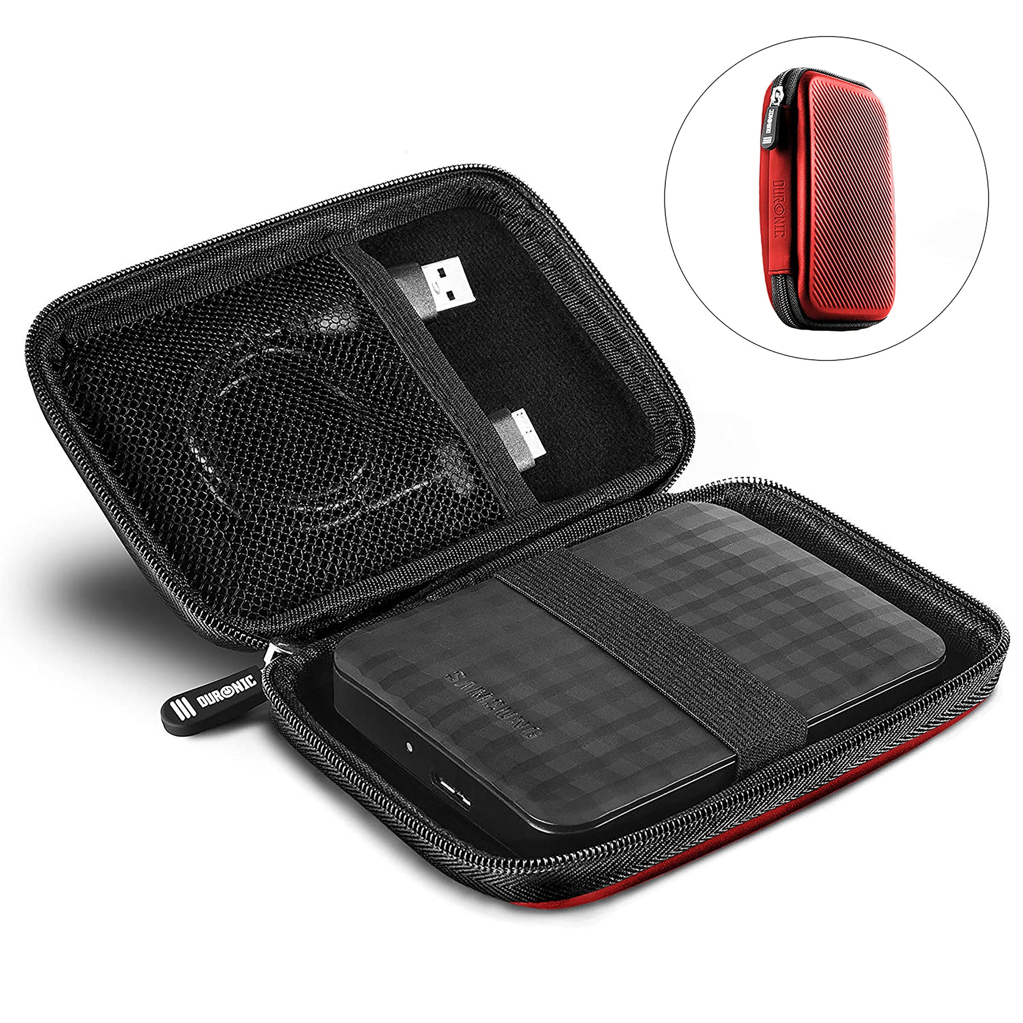 Duronic Portable Hard Drive Case HDC2 /RD Red EVA Travel Case for Charger Adapter Power Bank SSD Storage Pouch for Seagate, WD, UnionSine, Toshiba, Sandisk, Samsung Drives 500GB to 5TB