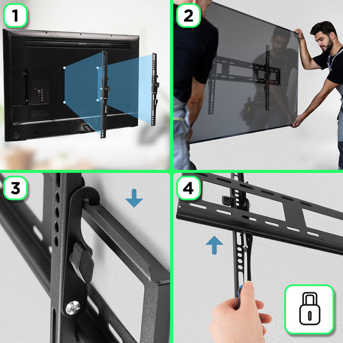 Duronic TVB123M TV Bracket, Wall Mount for 32-60" Television Screen, Tilting Action -12°, Fits up to 600x400mm, For Flat Screen LCD/LED/OLED/QLED