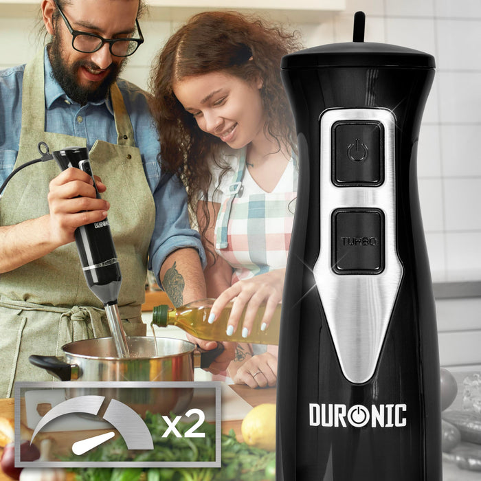 Duronic Electric Hand Blender HB35C, 350W Power, Dual Stainless Steel Blades, 40cm Handheld Immersion Stick, Lightweight Design, 600ml capacity Cups/Beakers, for Baby Food, Smoothies