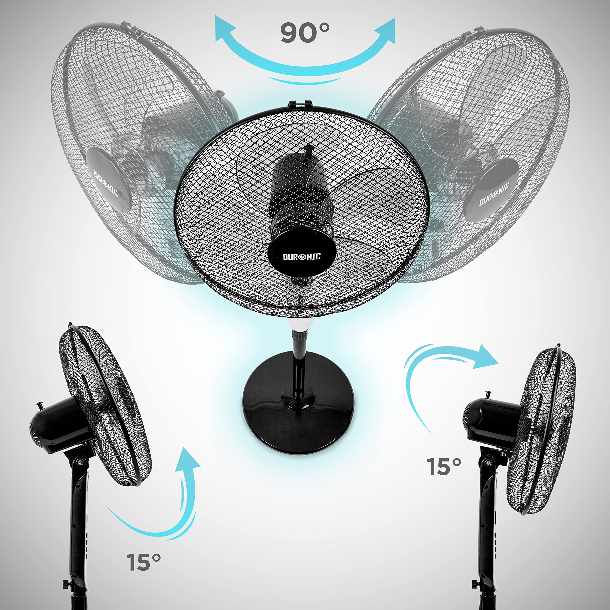 Duronic Pedestal Fan FN65, Stand Up Remote Control Fan, Floor Standing Cooling 16 Inch Fan, 5 Blade Oscillating Air Cooler for Summer, 3 Speed, Timer