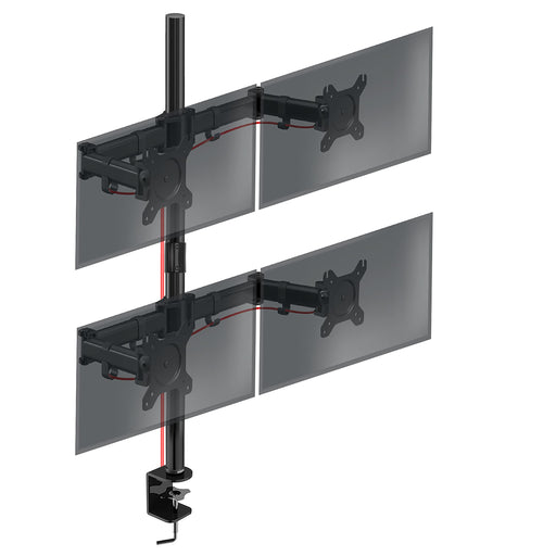 Duronic 4 Screen Monitor Stand with adjustable arms and C-clamp base for four computer screens.