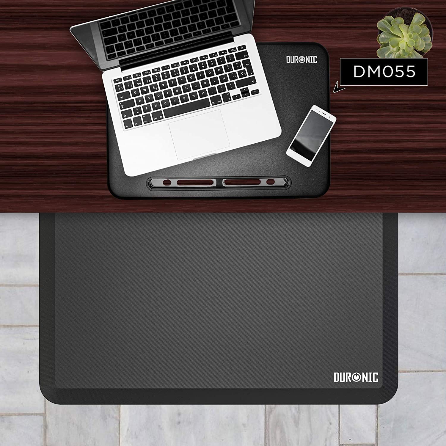 Duronic Anti-Fatigue Mat with a matching laptop desk riser on a wooden surface.