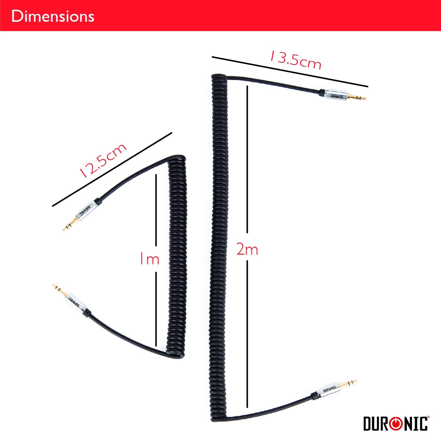 Duronic Aux Audio Cable with dimension