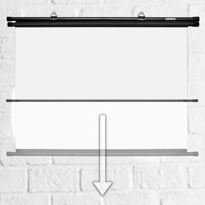Duronic BPS40 /43 projector screen with arrow to show pull down manually