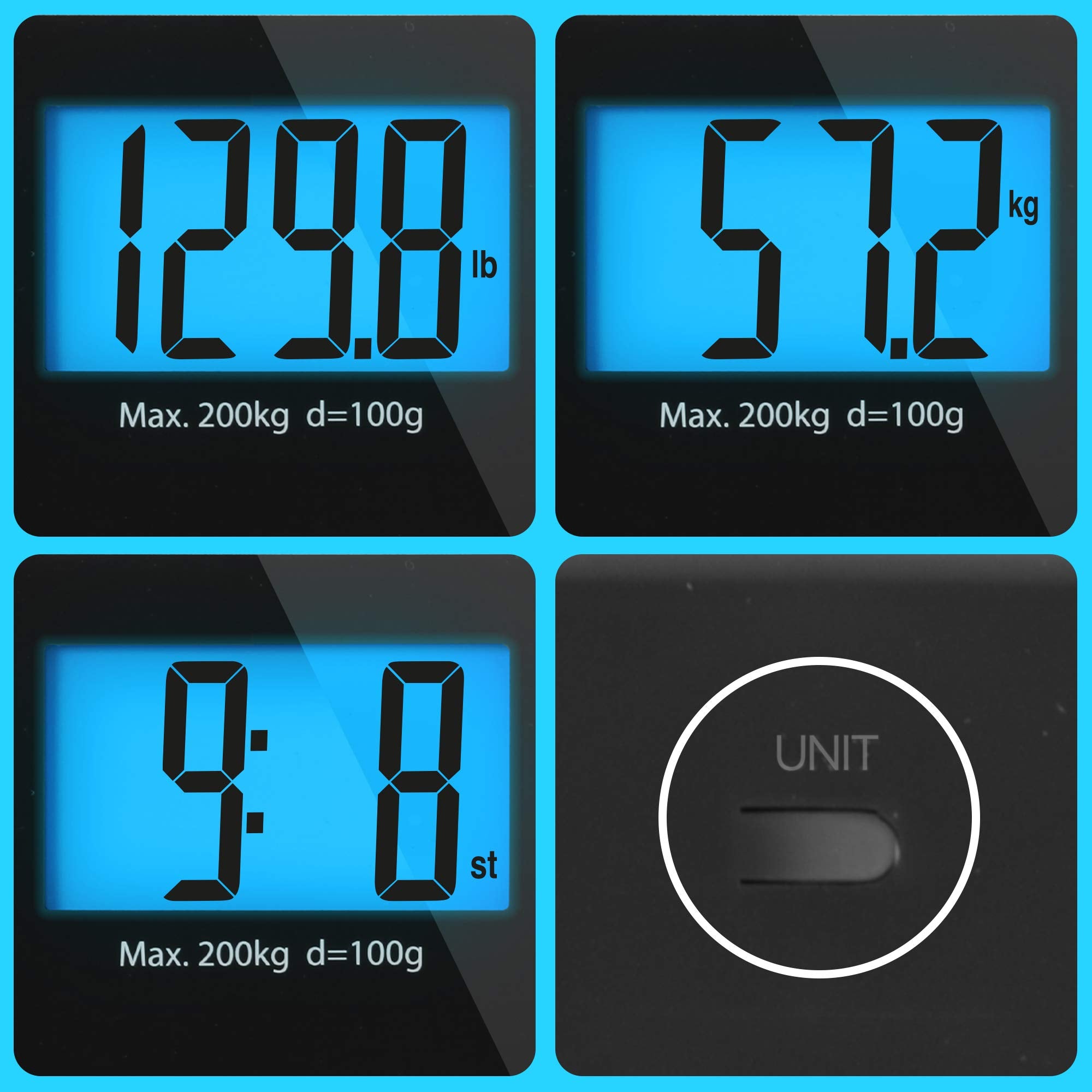 Duronic BS203 digital scale for weight with units of pounds, kilograms, and stones