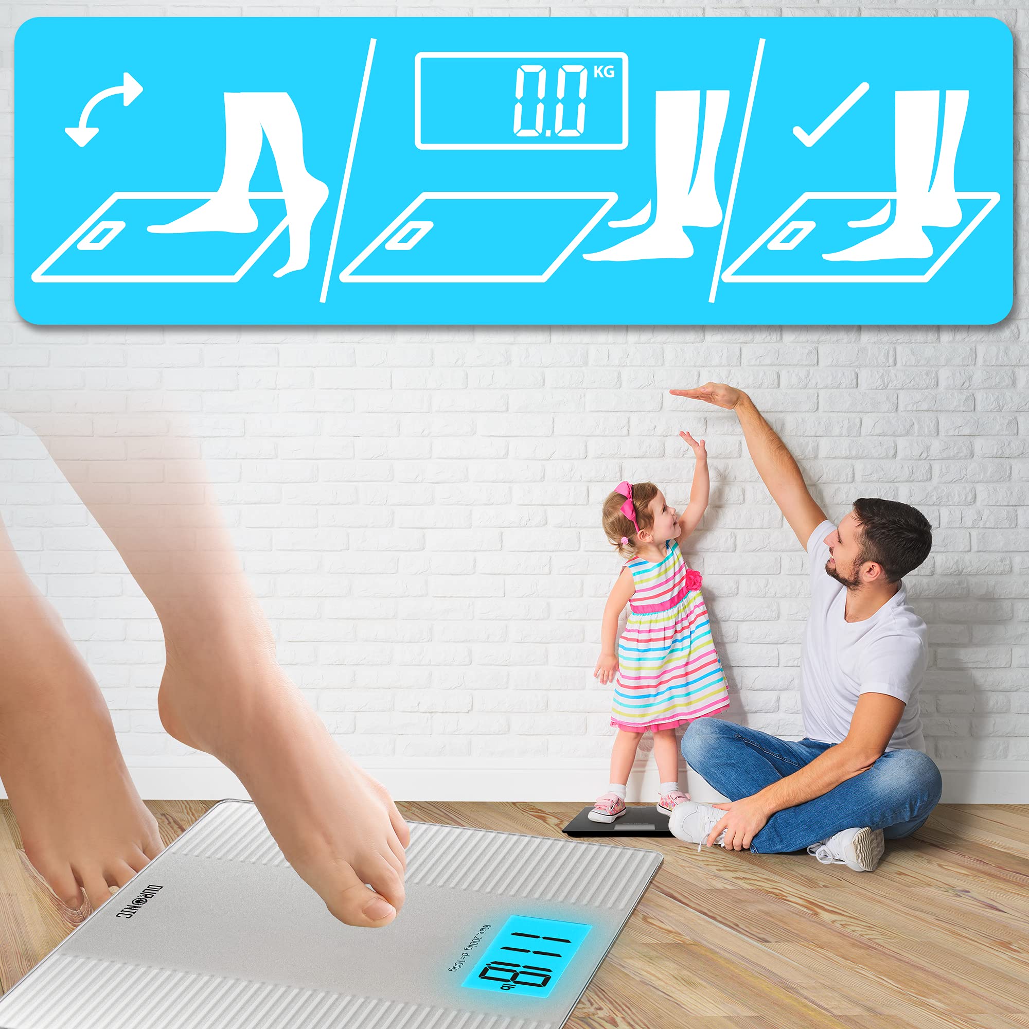 Duronic Body Scales with a guide on correct standing posture.