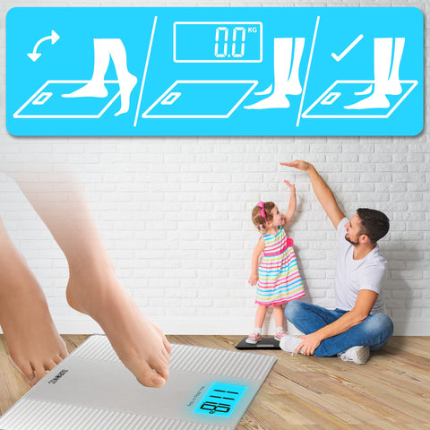 Duronic Body Scales with a guide on correct standing posture.