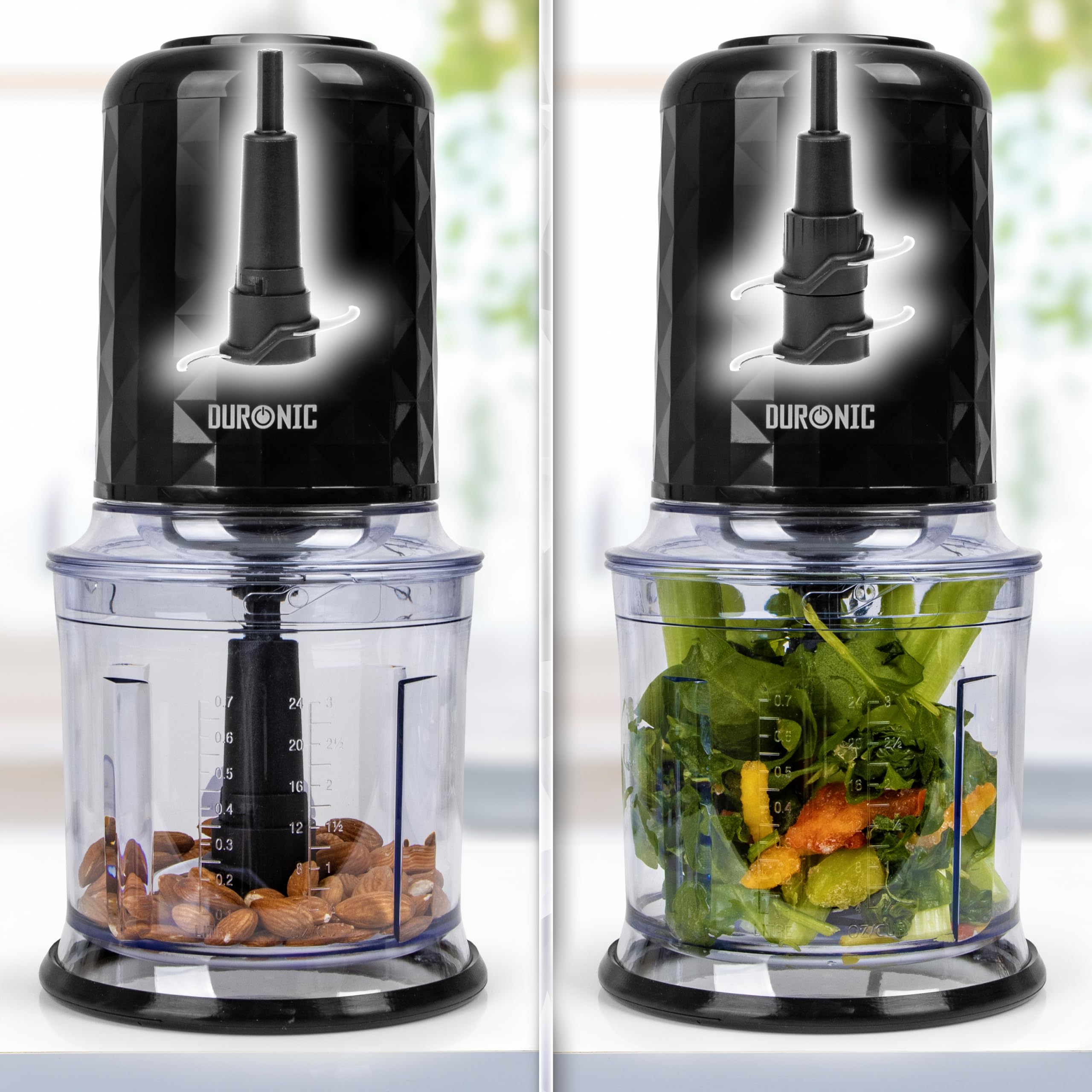 Duronic CH57 BK with interchangeable dual and quad blades for chopping or grinding ingredients like nuts and vegetables