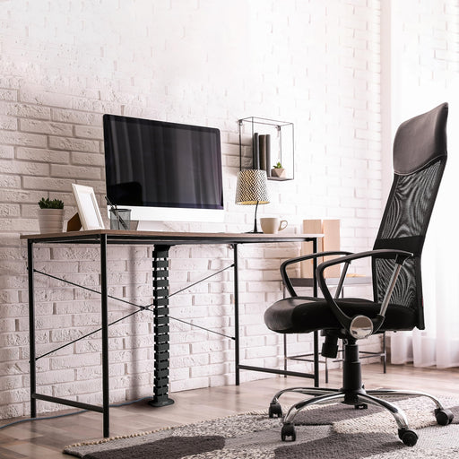 Duronic Cable Management Spine sleek black cable management spine neatly organizes wires under a wooden desk
