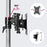 Duronic Computer Monitor Arms Stand Adjustable black metal monitor mount attached to a silver pole featuring 360° rotation, +/-15° tilt, and +/-15° swivel capabilities for ergonomic viewing.