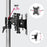 Duronic Computer Monitor Arms Stand Black adjustable monitor mount on a silver pole showing 360° rotation, +/-15° side-to-side swivel, and +/-15° vertical tilt capabilities.