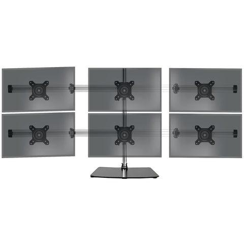 Duronic Computer Monitor Arms Stand supporting six screens in a two-by-three grid configuration. 