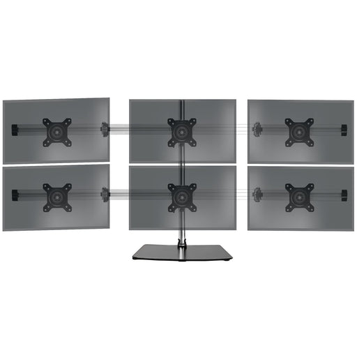 Duronic Computer Monitor Arms Stand supporting six screens in a two-by-three grid configuration. 