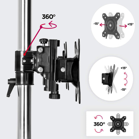 Duronic Computer Monitor Arms showing full rotation, swivel, and tilt adjustment range of motion.