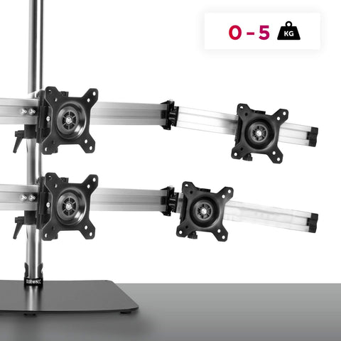 Duronic Computer Monitor Arms with dual tier adjustable VESA arms and freestanding base.