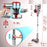 Duronic Cordless Vacuum shown with detailed dimensions, a 2.5kg lightweight design, a 0.8L dustbin capacity, and an adjustable height ranging from 93cm to 117cm.