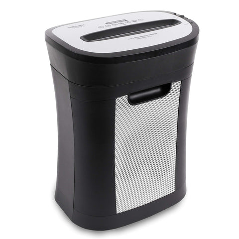 Duronic Cross Cut Paper Shredder with a mesh viewing window for office use.