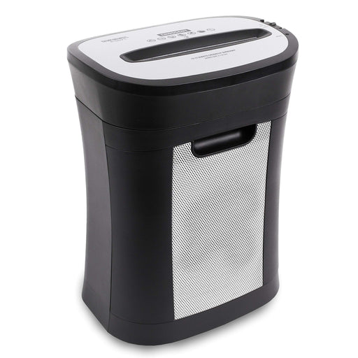 Duronic Cross Cut Paper Shredder with a mesh viewing window for office use.