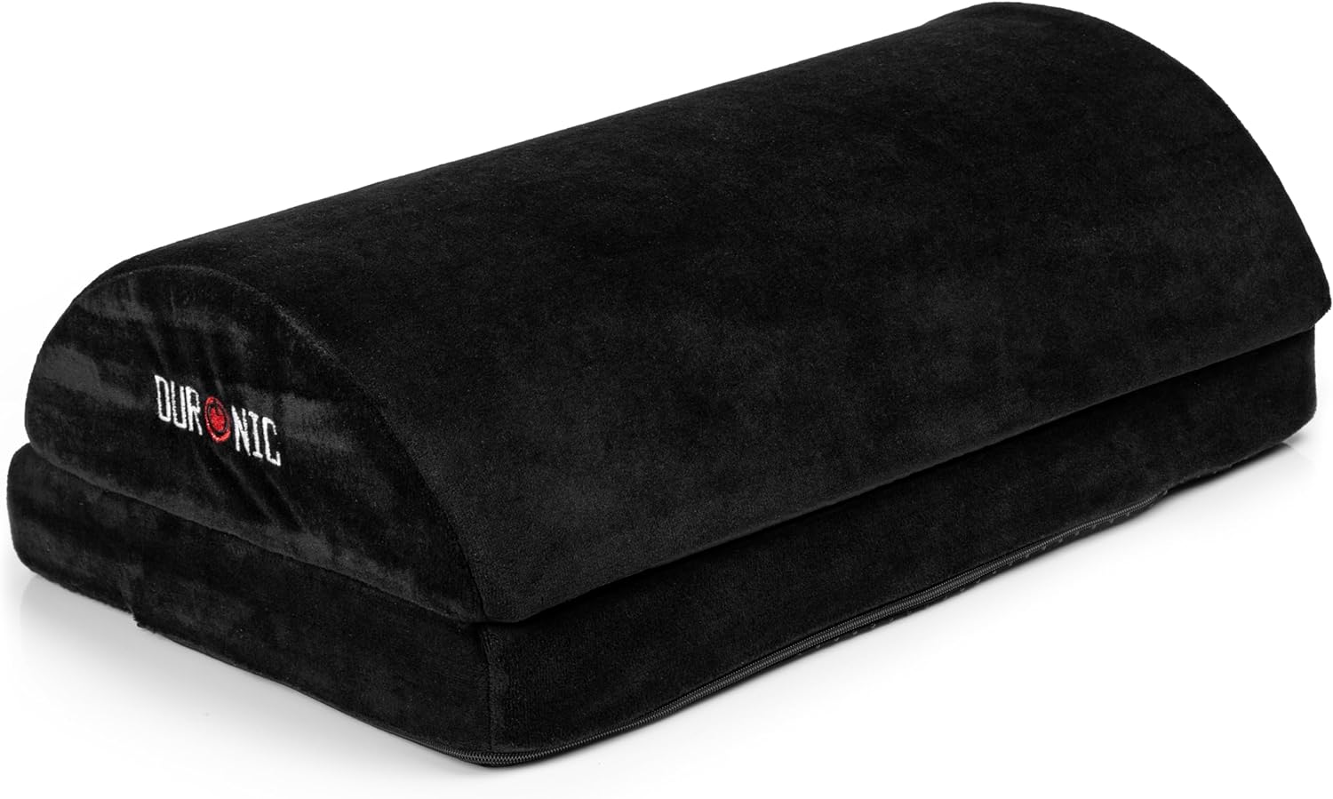 Duronic Cushion Footrest featuring a dual-layer adjustable teardrop design and a non-slip base for office desk comfort.