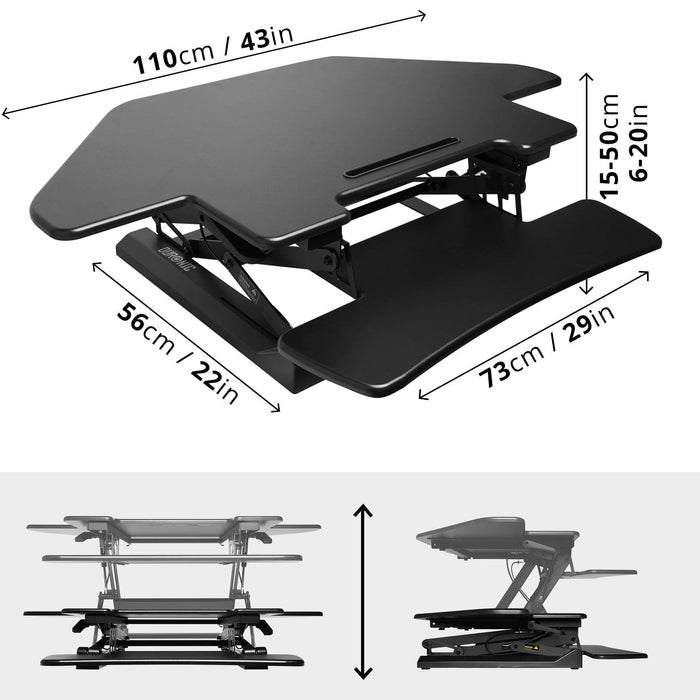 Duronic DM05D5 Corner Sit-Stand Desk with product dimension
