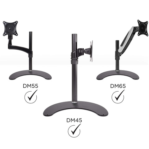 Duronic DM25D Stand for Pole showing various adjustable arm height configurations.